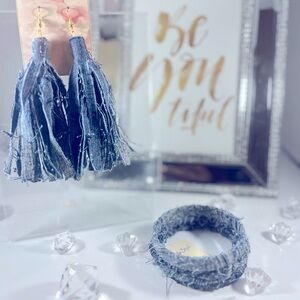 All Denim Tassle Earring/Bracelet Set